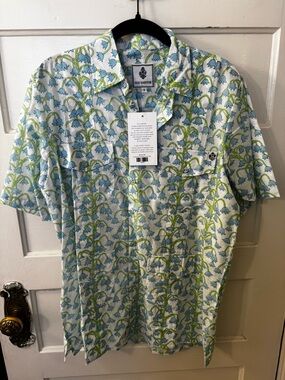 Sue Sartor Floral Button Down Shirt Blue Green Sz S NWT